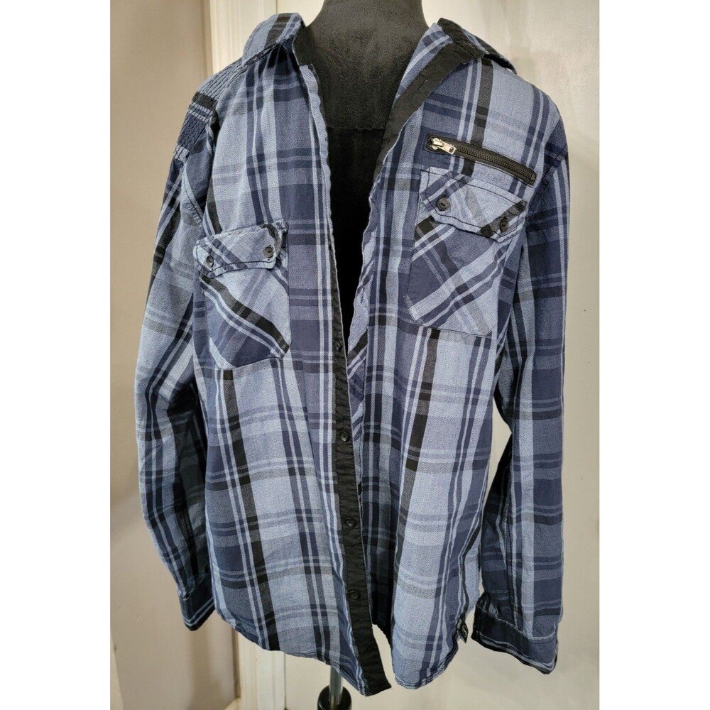 Surplus Mens Blue Plaid Button Up Long Sleeve Shirt Size XL
